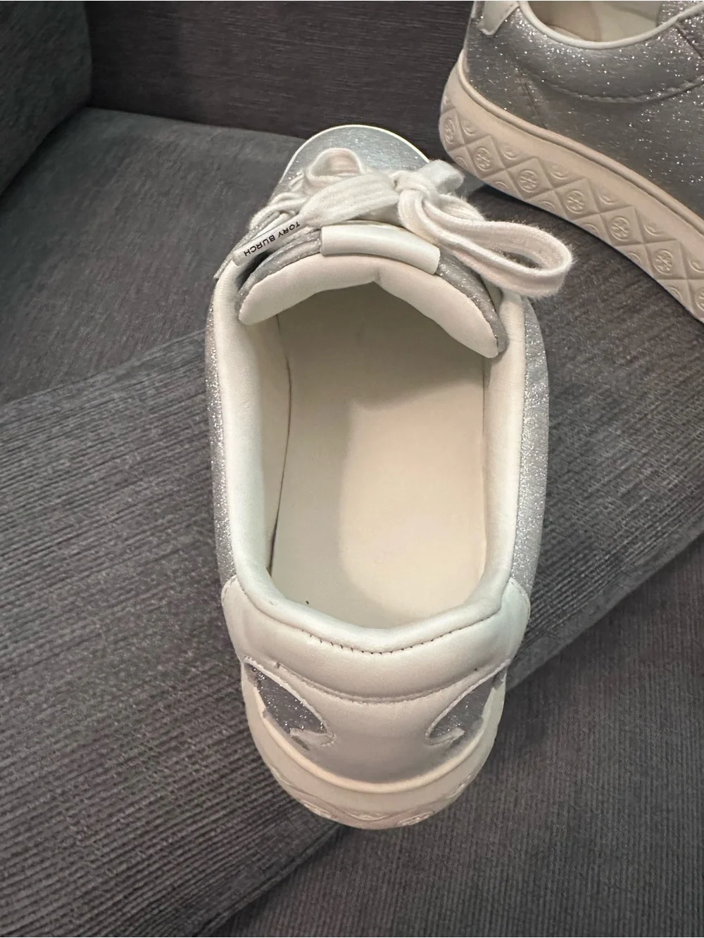 Tory Burch Ladybug Women's Sneakers – Size 10 – Silver Glitter/Blanc